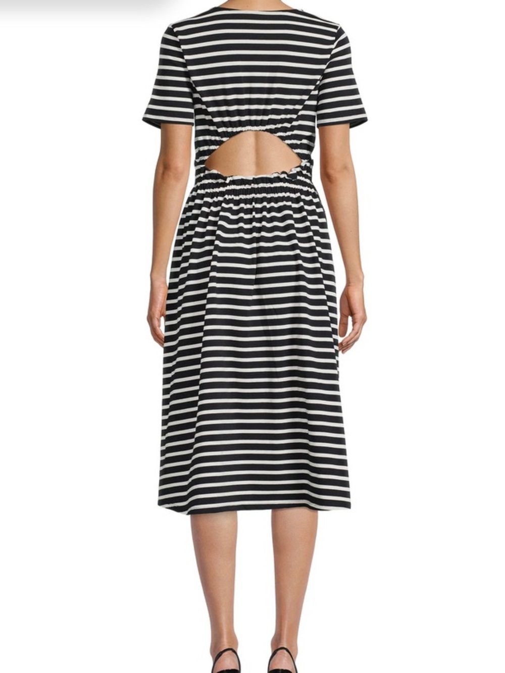 The Get B&W Striped Cut Out Back T-shirt Dress